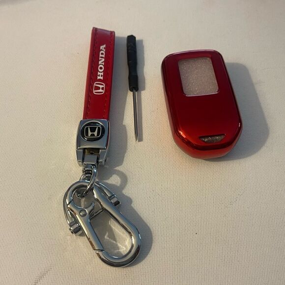 Honda fob Keychain in Red Leather & fob cover in Red NWT - Picture 1 of 6
